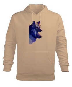 Mavi sinirli sert bakışlı bozkurt Camel Erkek Kapüşonlu Hoodie Sweatshirt