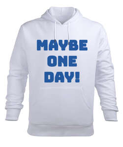 May Be One Day Beyaz Erkek Kapüşonlu Hoodie Sweatshirt