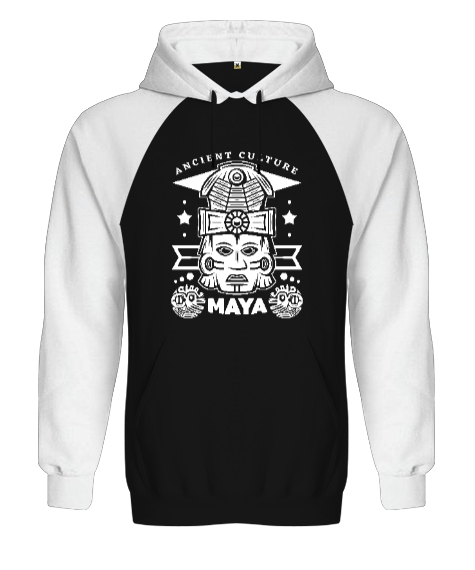 Mayalar - Antik Kültür Siyah/Beyaz Orjinal Reglan Hoodie Unisex Sweatshirt