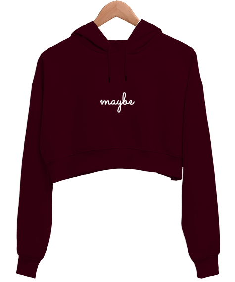 Tisho - maybe Bordo Kadın Crop Hoodie Kapüşonlu Sweatshirt