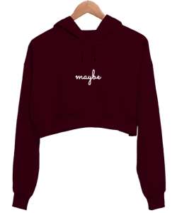 maybe Bordo Kadın Crop Hoodie Kapüşonlu Sweatshirt