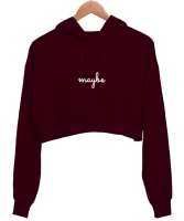 maybe Bordo Kadın Crop Hoodie Kapüşonlu Sweatshirt - Thumbnail