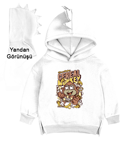 Tisho - Maymun Beyaz Çocuk Dinozor Kapşonlu Hoodie