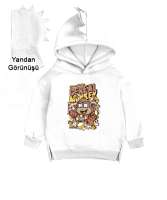 Maymun Beyaz Çocuk Dinozor Kapşonlu Hoodie - Thumbnail