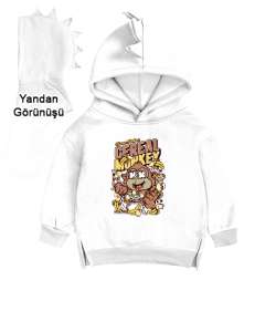 Maymun Beyaz Çocuk Dinozor Kapşonlu Hoodie