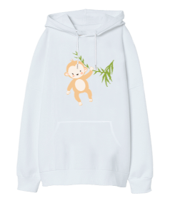 Maymun figürlü Oversize Unisex Kapüşonlu Sweatshirt