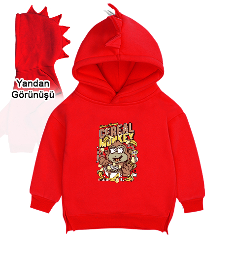 Tisho - Maymun Kırmızı Çocuk Dinozor Kapşonlu Hoodie