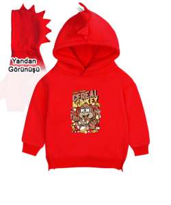 Maymun Kırmızı Çocuk Dinozor Kapşonlu Hoodie