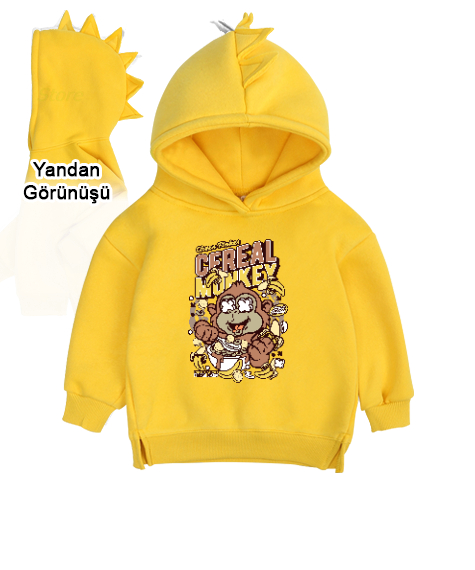 Tisho - Maymun Sarı Çocuk Dinozor Kapşonlu Hoodie