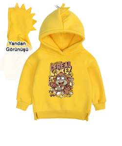 Maymun Sarı Çocuk Dinozor Kapşonlu Hoodie