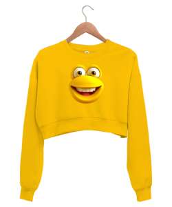 Maymun Surat - Monkey Sarı Kadın Crop Sweatshirt