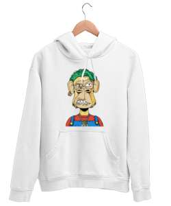 Maymun Tasarım No:1 Beyaz Unisex Kapşonlu Sweatshirt