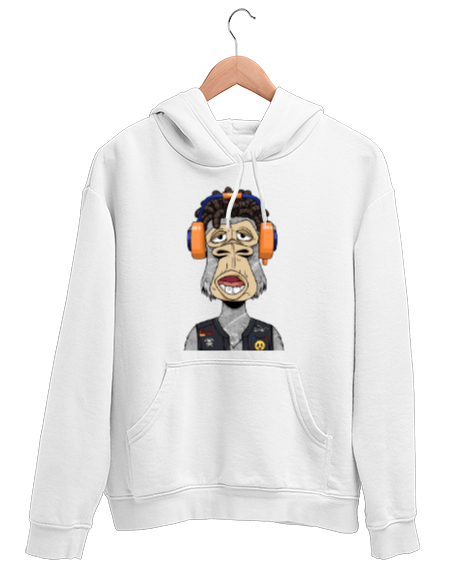 Tisho - Maymun Tasarım No:4 Beyaz Unisex Kapşonlu Sweatshirt