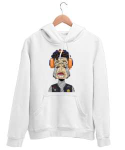 Maymun Tasarım No:4 Beyaz Unisex Kapşonlu Sweatshirt