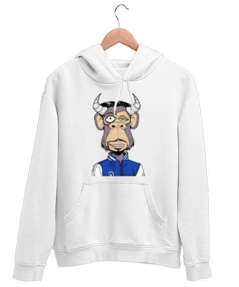 Tisho - Maymun Tasarım No:5 Beyaz Unisex Kapşonlu Sweatshirt