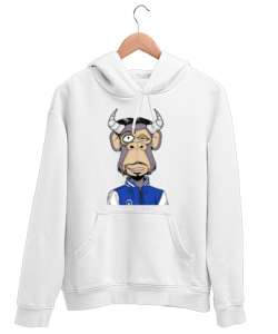 Maymun Tasarım No:5 Beyaz Unisex Kapşonlu Sweatshirt