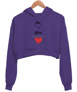 Me and You Mor Kadın Crop Hoodie Kapüşonlu Sweatshirt