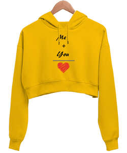 Me and You Sen ve Ben Sarı Kadın Crop Hoodie Kapüşonlu Sweatshirt