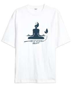 Meditation Master - Meditasyon Ustası - Yoga çakra om Beyaz Oversize Unisex Tişört