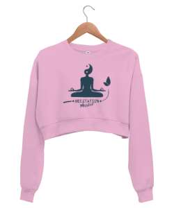 Meditation Master - Meditasyon Ustası - Yoga çakra om Pembe Kadın Crop Sweatshirt