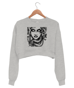 Medusa Baskılı Kadın Crop Sweatshirt