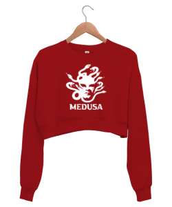 Medusa - Yılan Başlı Mitoloji Kırmızı Kadın Crop Sweatshirt