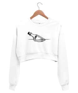 Meesage Bottle - Mesaj Şişesi Beyaz Kadın Crop Sweatshirt