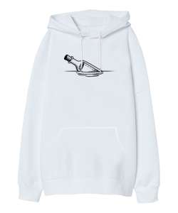 Meesage Bottle - Mesaj Şişesi Beyaz Oversize Unisex Kapüşonlu Sweatshirt