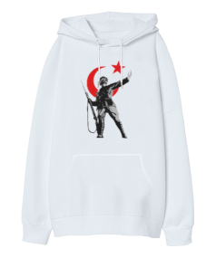 Mehmetçik Oversize Unisex Kapüşonlu Sweatshirt