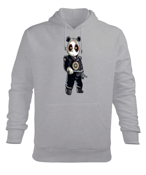 Mekanik Panda Gri Erkek Kapüşonlu Hoodie Sweatshirt