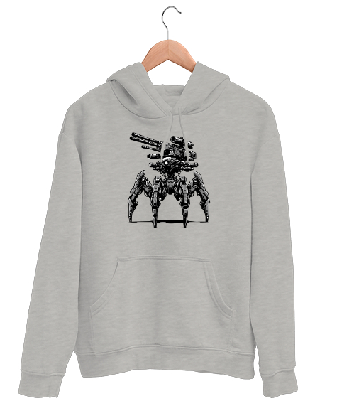 Tisho - Mekanik T-rex - Robot Trex Gri Unisex Kapşonlu Sweatshirt