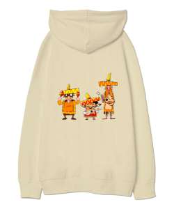 Meksika Krem Oversize Unisex Kapüşonlu Sweatshirt