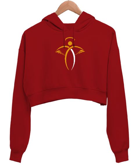 Tisho - Melek - Angel Kırmızı Kadın Crop Hoodie Kapüşonlu Sweatshirt