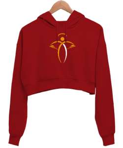 Melek - Angel Kırmızı Kadın Crop Hoodie Kapüşonlu Sweatshirt