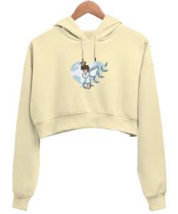 melek çocuk Krem Kadın Crop Hoodie Kapüşonlu Sweatshirt