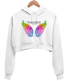 Melek Kanat Kadın Crop Hoodie Kapüşonlu Sweatshirt