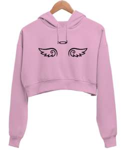 MELEK Pembe Kadın Crop Hoodie Kapüşonlu Sweatshirt