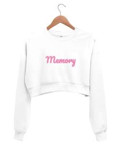 Memory baskılı Beyaz Kadın Crop Sweatshirt