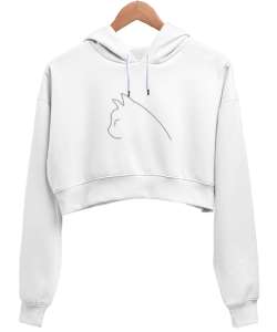 Meow Beyaz Kadın Crop Hoodie Kapüşonlu Sweatshirt