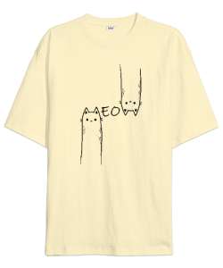 Meow - Kediler Krem Oversize Unisex Tişört