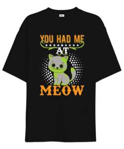 Meow Siyah Oversize Unisex Tişört