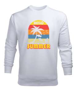 merhaba summer plaj tasarım Beyaz Erkek Sweatshirt