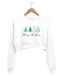  MERRY CHRISTMAS- MUTLU YILLAR Beyaz Kadın Crop Sweatshirt