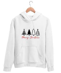 MERRY CHRISTMAS- MUTLU YILLAR Beyaz Unisex Kapşonlu Sweatshirt