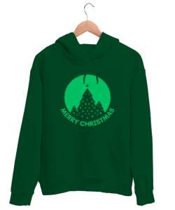  Merry Christmas- Mutlu Yıllar Yazılı Çimen Yeşili Unisex Kapşonlu Sweatshirt