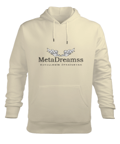 Meta Dreams Hayallerin Ötesinde Yazılı Krem Renk Erkek Kapüşonlu Hoodie Sweatshirt