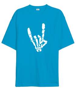 Metal Music Finger Turkuaz Oversize Unisex Tişört