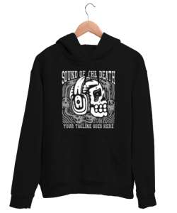 Metal rock ,Kulaklık takan kafatası Siyah Unisex Kapşonlu Sweatshirt