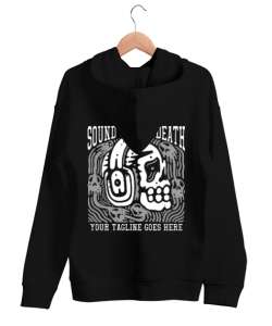 Metal rock ,Kulaklık takan kafatası Siyah Unisex Kapşonlu Sweatshirt