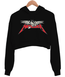 Metallica Heavy Metal Skull Wings Siyah Kadın Crop Hoodie Kapüşonlu Sweatshirt